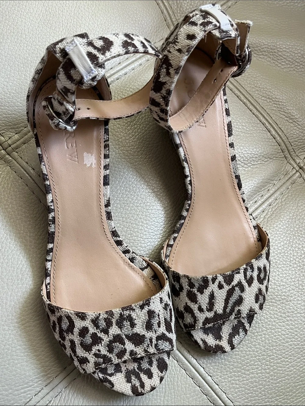 J. Crew Laila Wedge Sandals Leopard-Print Ankle-Strap Sandals Size 7